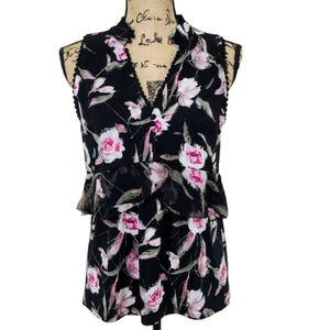 WHITE HOUSE BLACK MARKET Womens Knit Tiered Floral Sleeveless Tank Small Ruffle